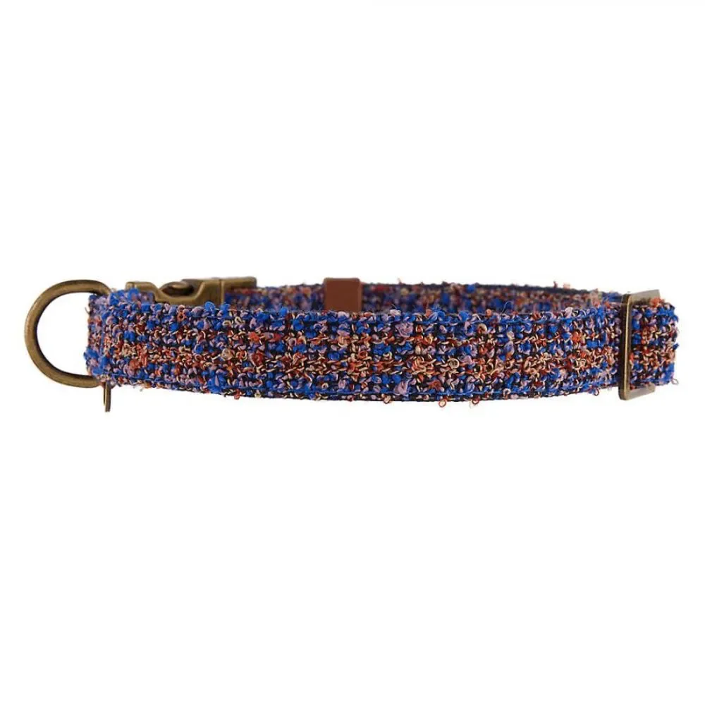 Top Paw Tweed Adjustable Boucle Dog Collar Size XS X-Small Blue‎ Purple Brass